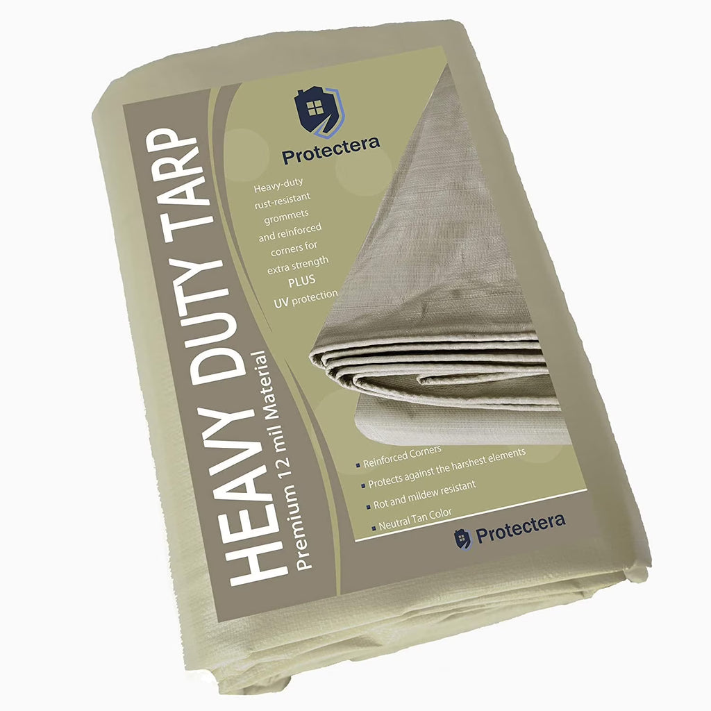 Heavy Duty Waterproof Tarp 12 mil Thick 12 feet by 16 feet Neutral Tan L132