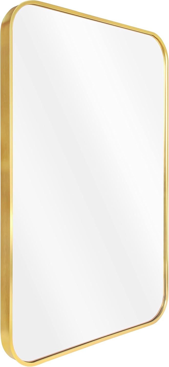 24x36 Brushed Brass Metal Framed Rounded Rectangle Mirror F214