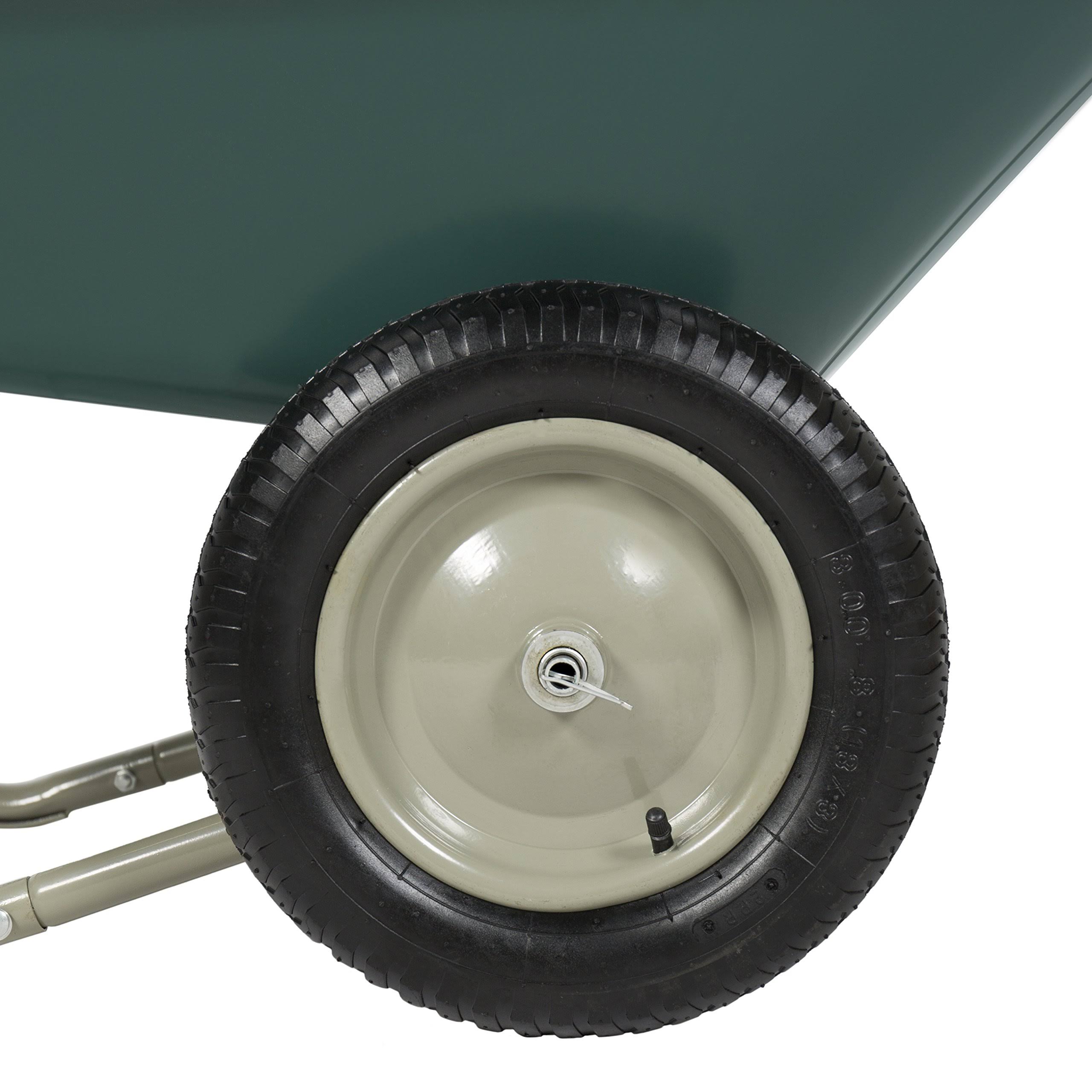 Green Dual Wheel Home Wheelbarrow Yard Garden Cart O7506
