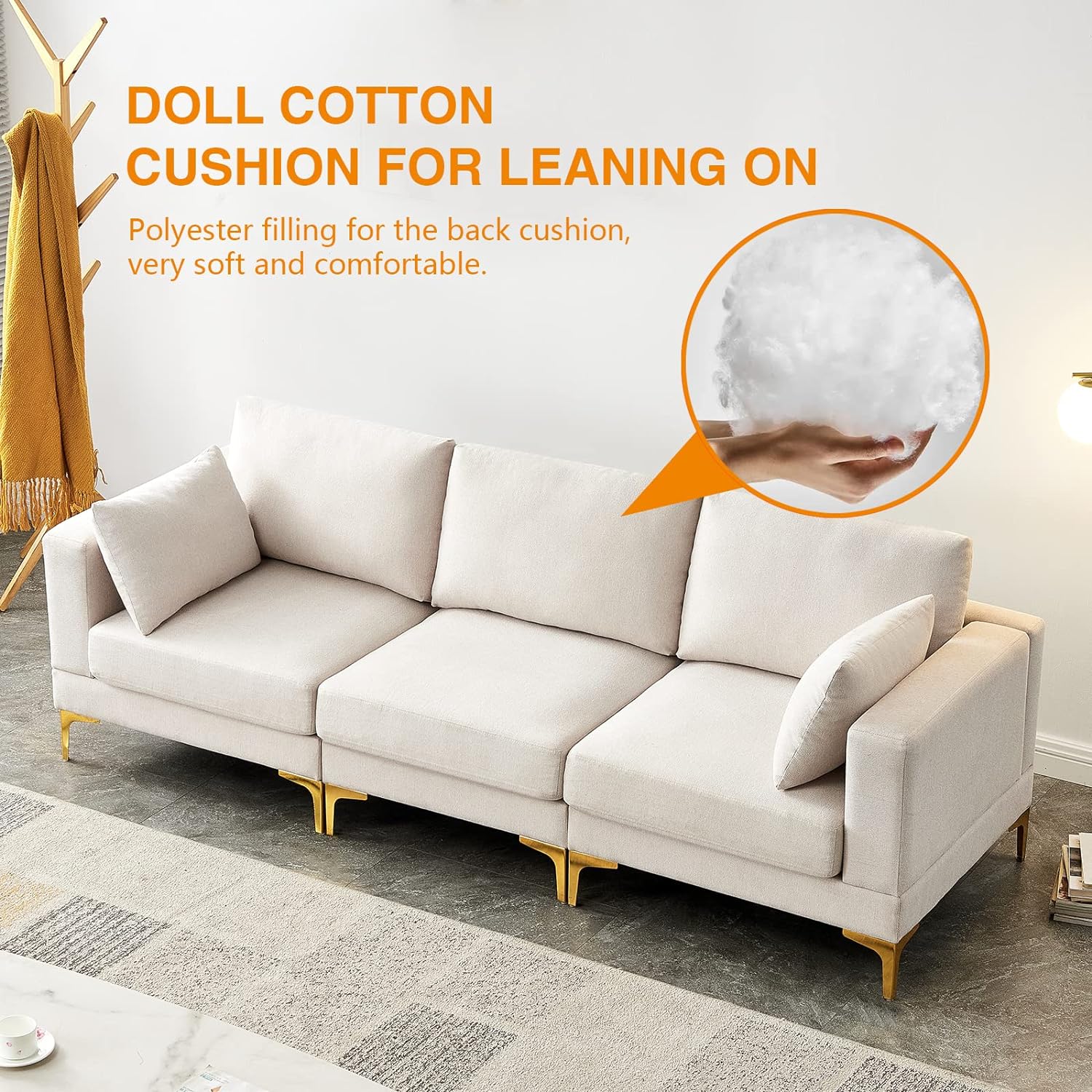 Beige Reversible Modular Couch with 2 Pillows and Metal Legs C678