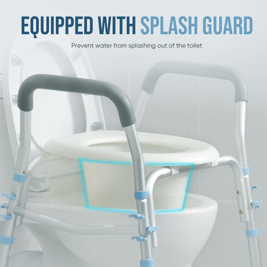 Stand Alone Raised Toilet Seat with Safety Frame, Height Adjustable Legs H384