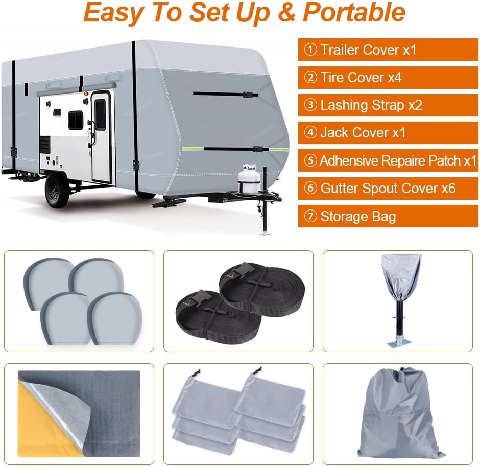 600D Waterproof Oxford Travel Trailer Camper Cover with Tire Cover, Tongue Jack Cover N924633