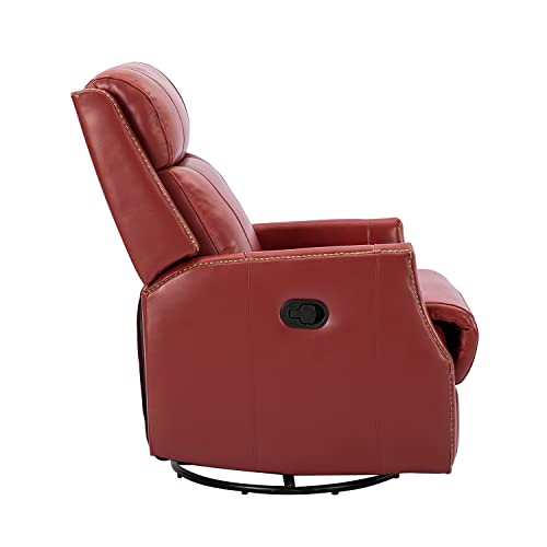 Red Genuine Leather Swivel Recliner Chair with Nailhead Trims Q145622