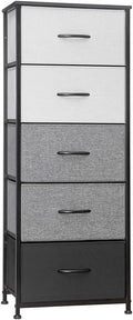 5 Drawers Brown Fabric Vertical Dresser Storage Tower O762