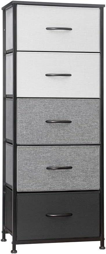 5 Drawers Brown Fabric Vertical Dresser Storage Tower O762