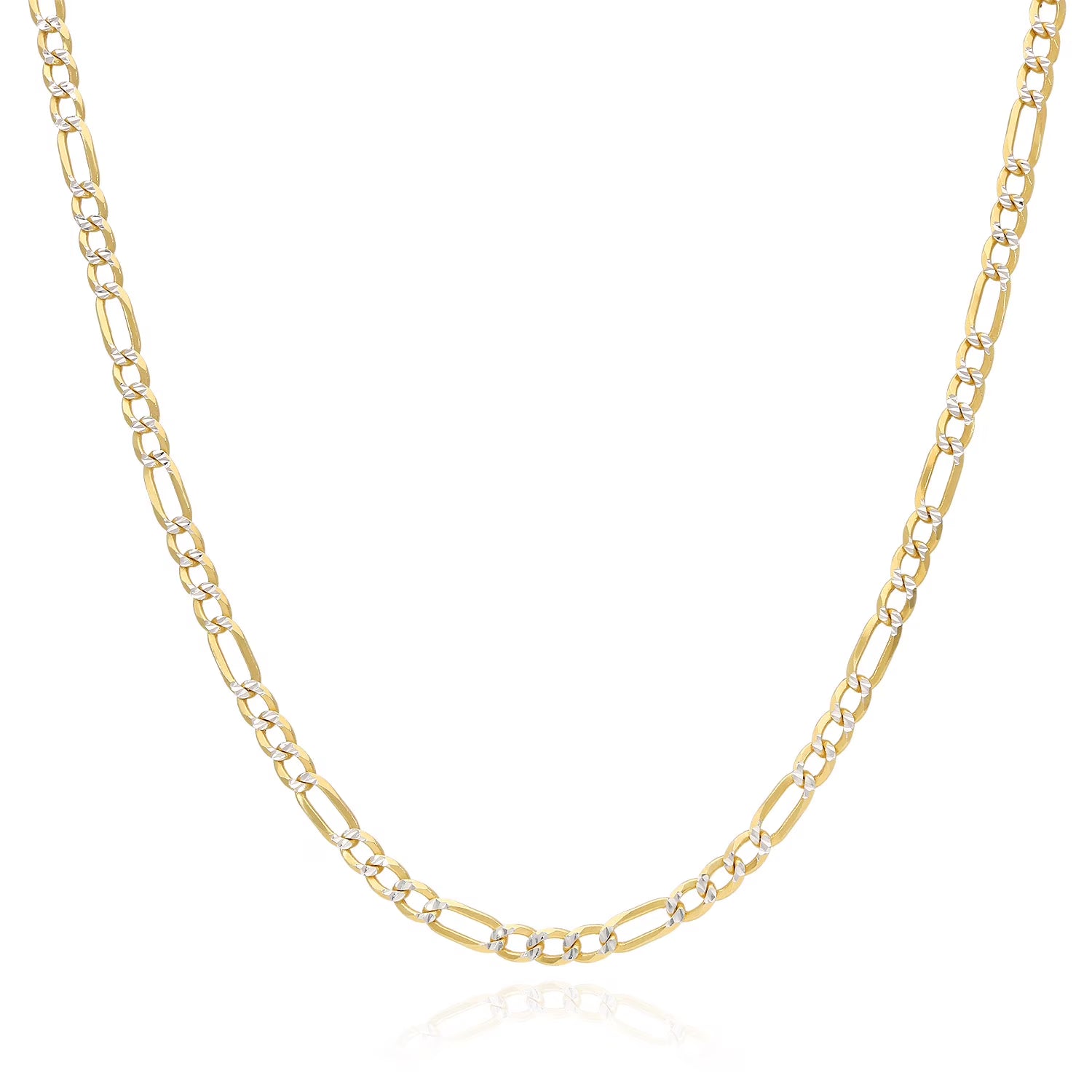 14k Yellow Gold Over 925 Silver Diamond-Cut Figaro Chain Necklace G69164