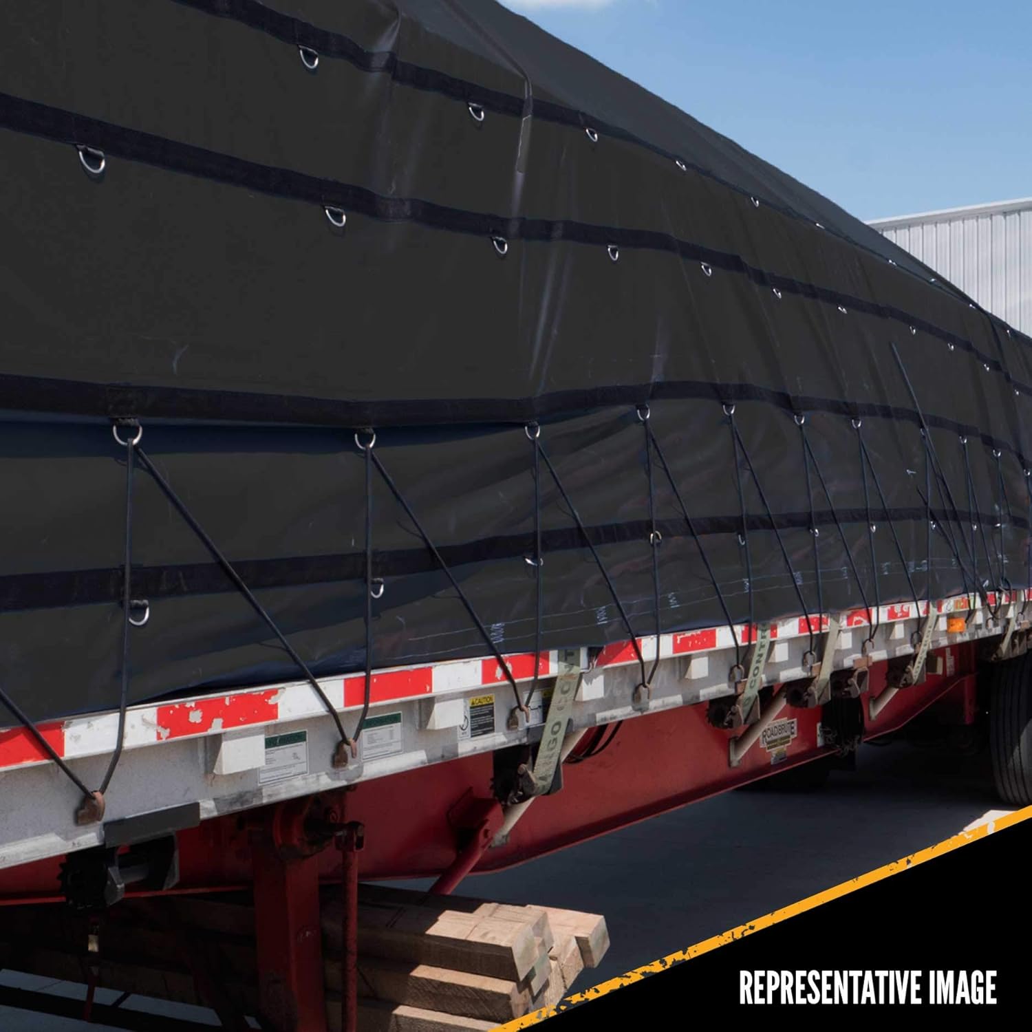Black 14 Ounce Lumber Tarp with 8 Foot Drop and Flap P258