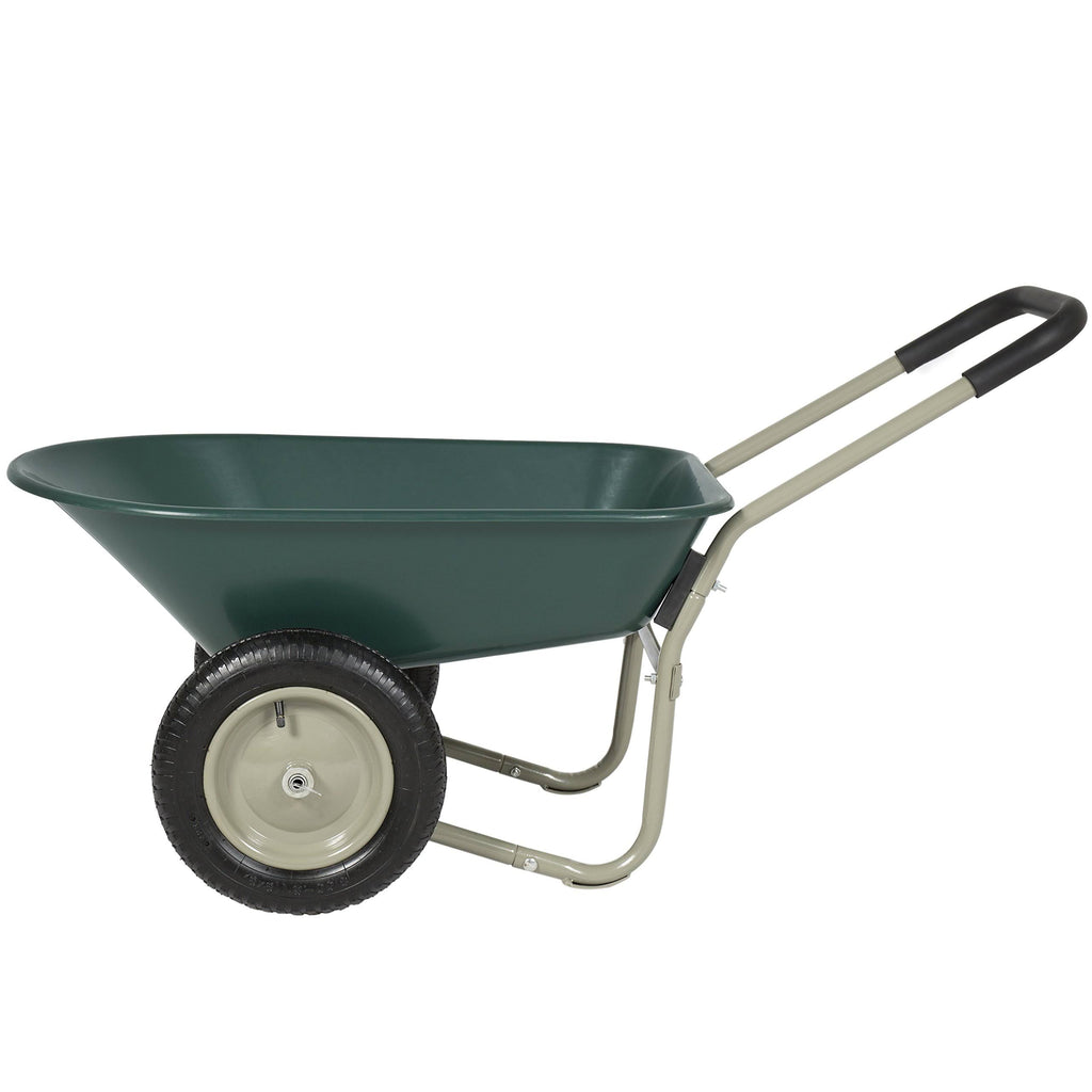 Green Dual Wheel Home Wheelbarrow Yard Garden Cart O7506