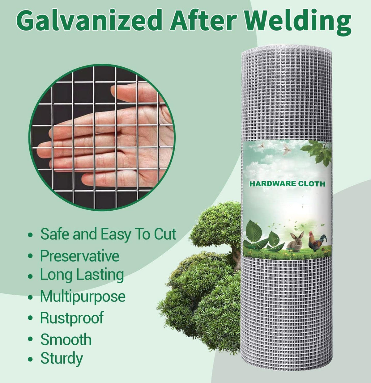 Galvanized 19 Gauge Square Chicken Wire Fence Mesh Roll V240386