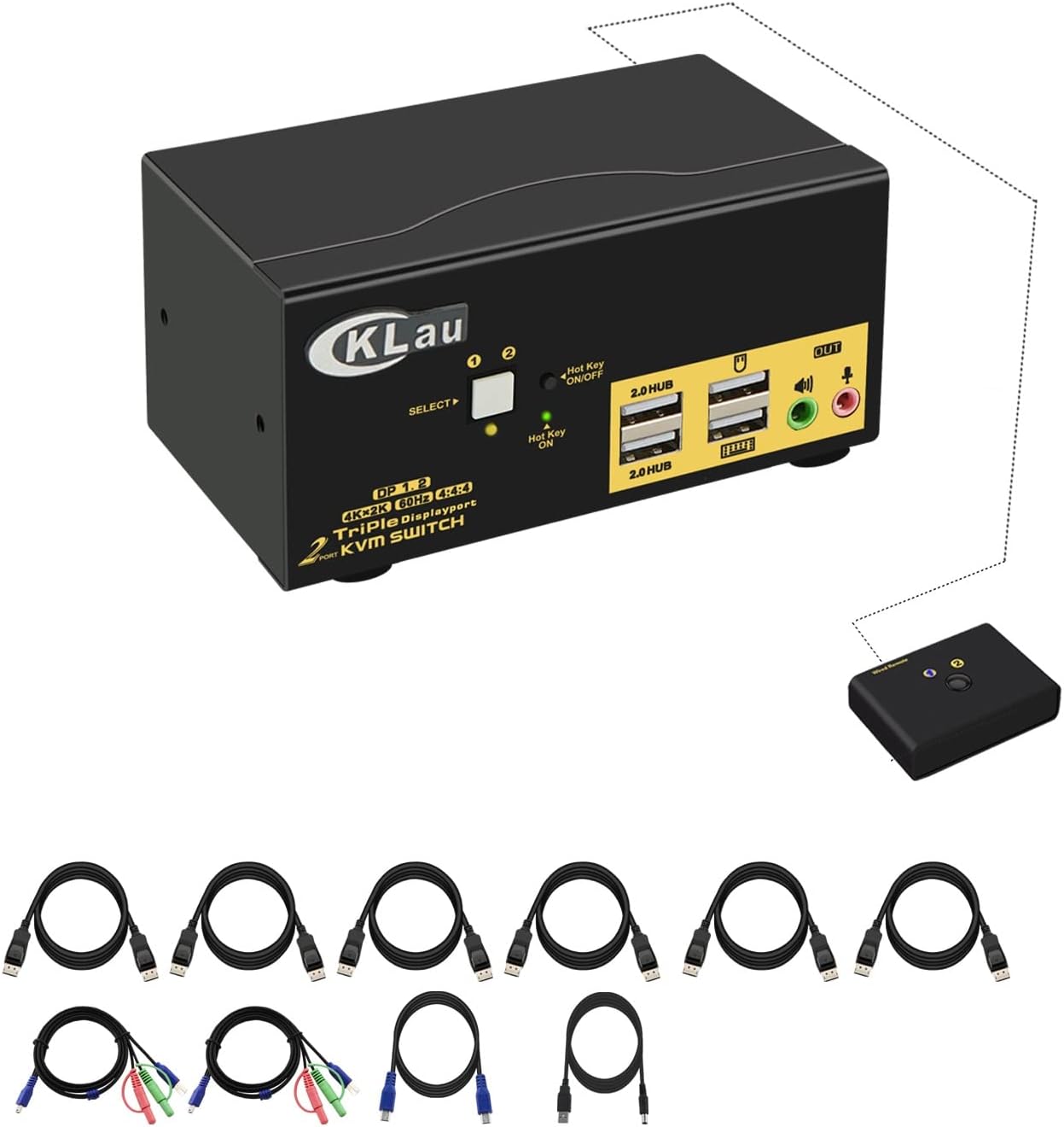 2 Port Dual Monitor Displayport KVM Switch with Audio, USB 2.0 Hub and Cables Y25666