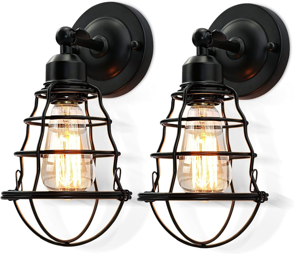 Black Wire Cage Wall Sconce 2pack S685