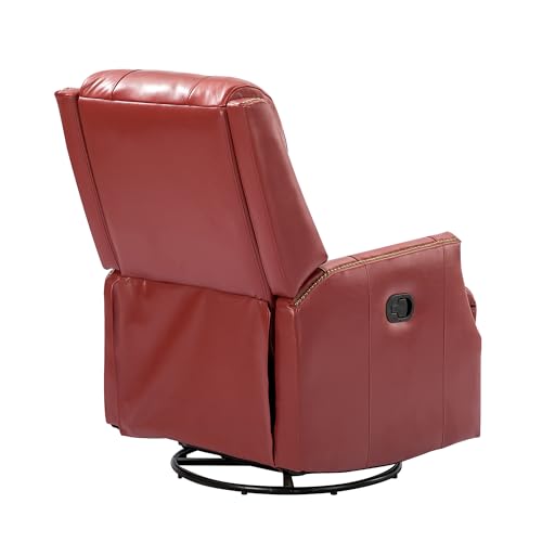 Red Genuine Leather Swivel Recliner Chair with Nailhead Trims Q145622