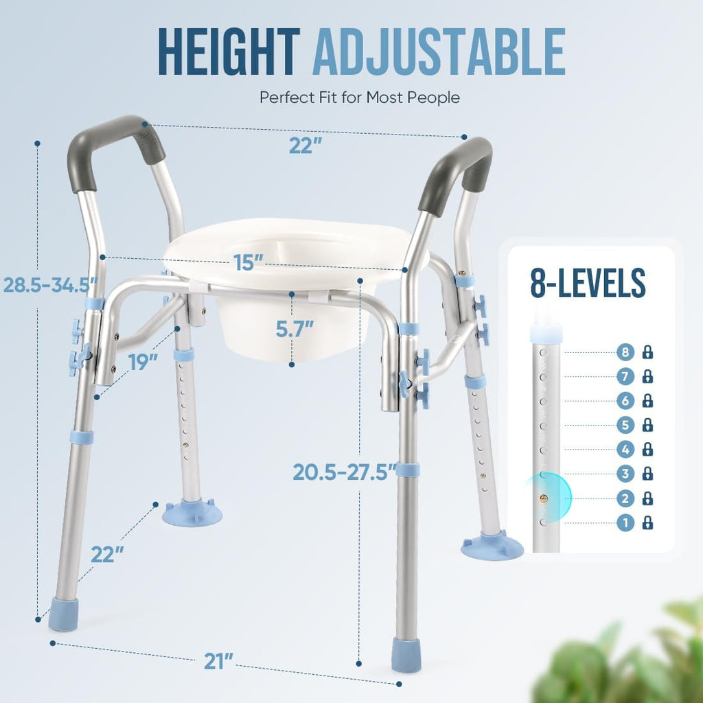 Stand Alone Raised Toilet Seat with Safety Frame, Height Adjustable Legs H384