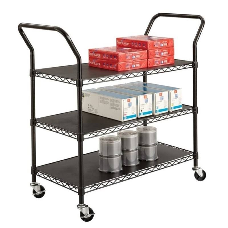 3 Shelf Wire Utility Transport Cart in Black J63819