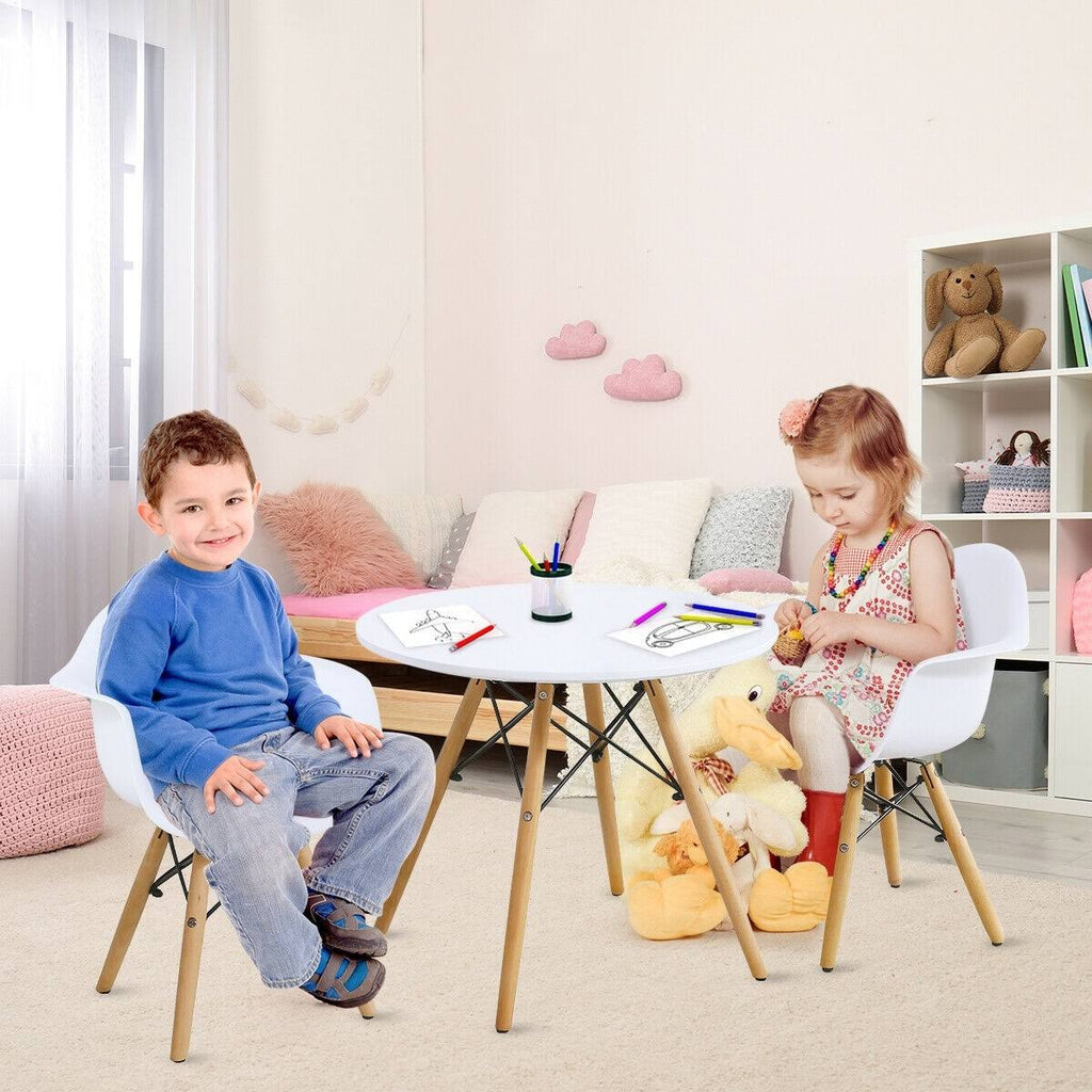 3 Piece Kids Round Table Chair Set with 2 Arm Chairs White P728