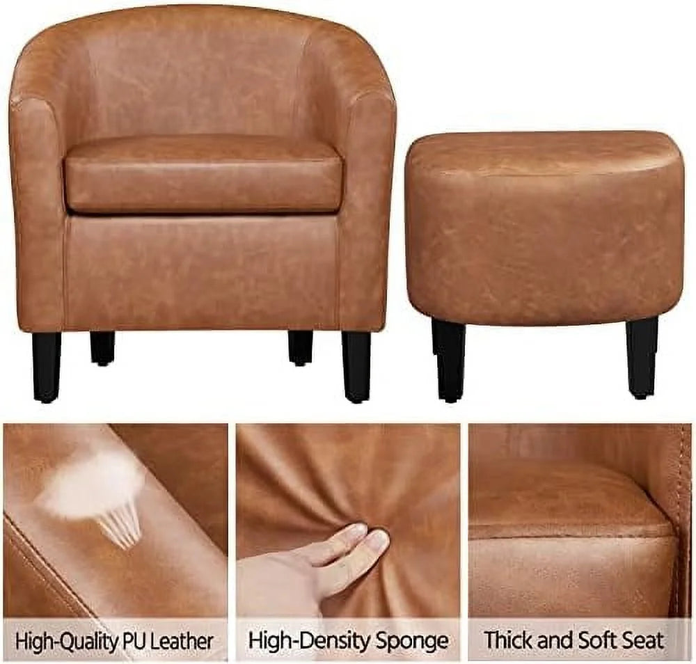 Faux Leather Barrel Accent Chair with Ottoman Set J54981