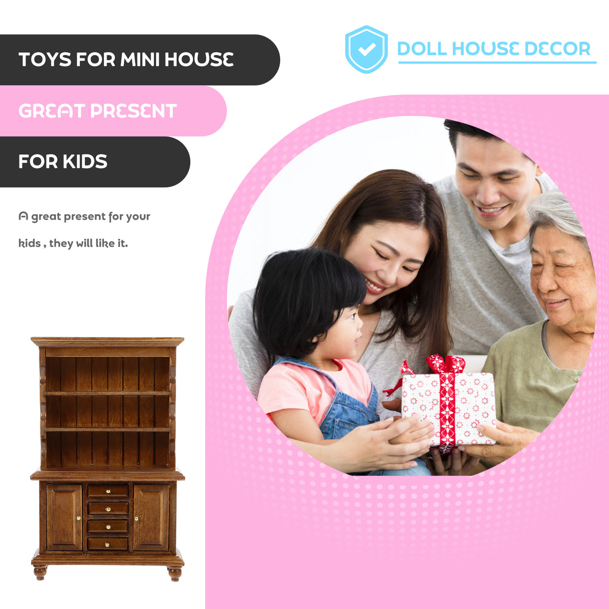 Walnut Color Doll House Bookcase Crafts T882