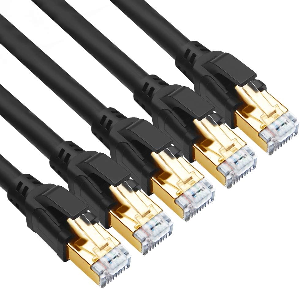 CAT8 Ethernet Cable 15ft 10 Pack Black SFTP 26AWG Gold Plated RJ45 Connector N367