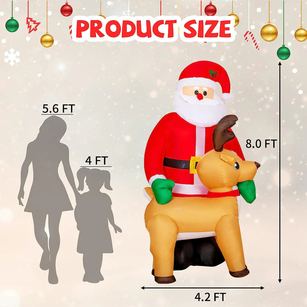 8FT Inflatable Christmas Santa Claus with Reindeer Decorations, Built-in LED Lights I3910