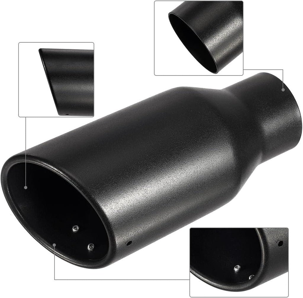 2.5 inch Inlet 4 inch Outlet Exhaust Tip 9" Long Black Weld On Stainless Steel Pack of 2 A450