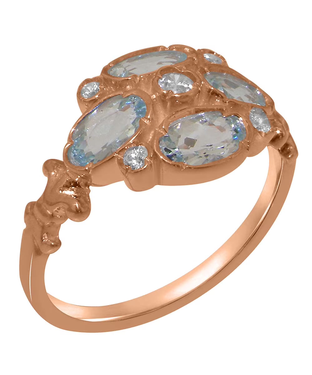 14k Rose Gold Diamond & Aquamarine Womens Ring Y34370