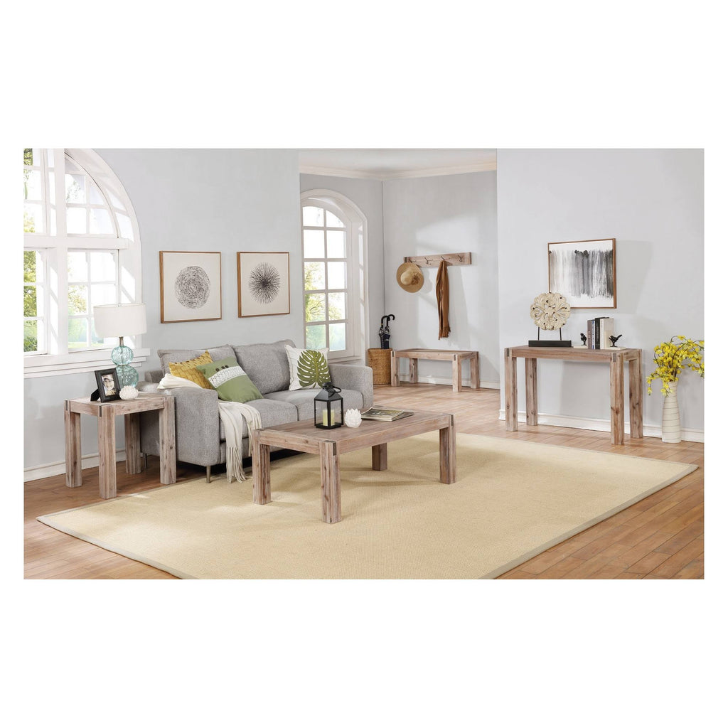 Brushed Driftwood Acacia Wood End Table with Metal Inset H8991