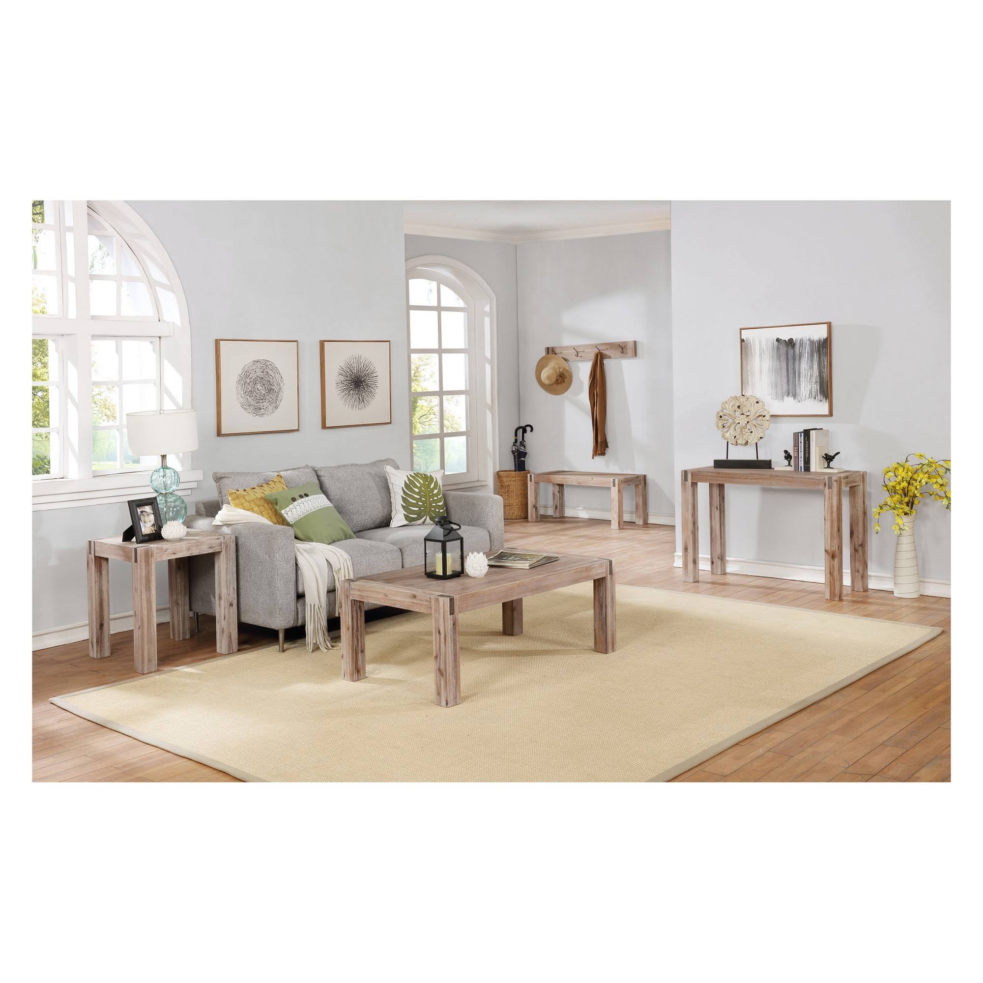 Brushed Driftwood Acacia Wood End Table with Metal Inset H8991