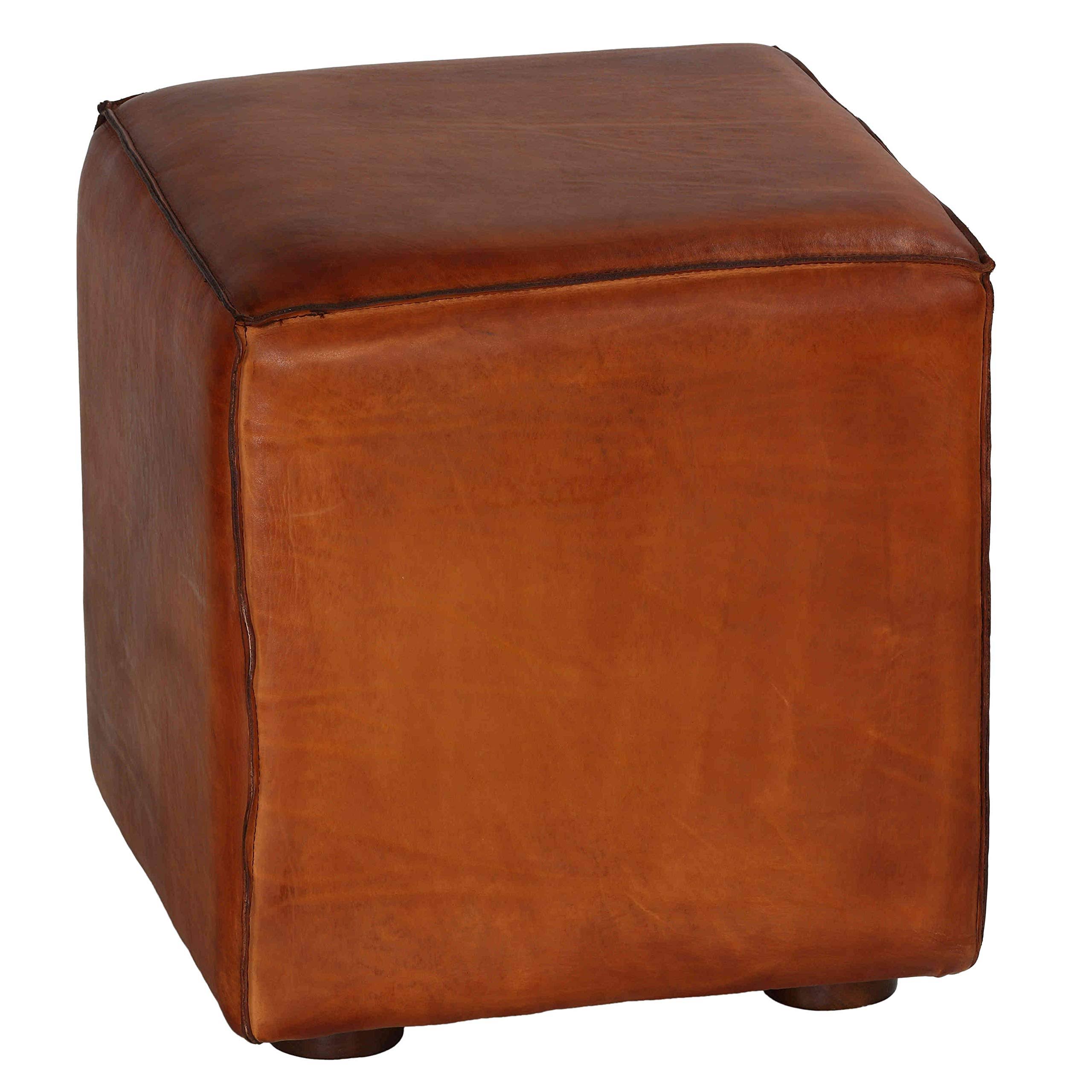 Brown Leather Cube Ottoman H460