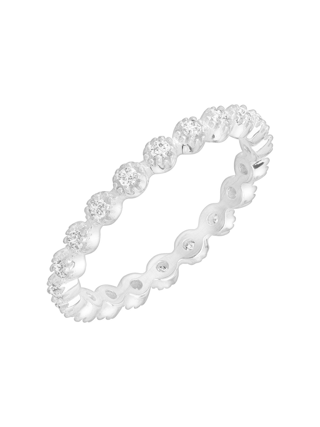 Eternity Band Ring with Cubic Zirconia in Rhodium-Plated 1K Gold Alloy, Size 7 Q106