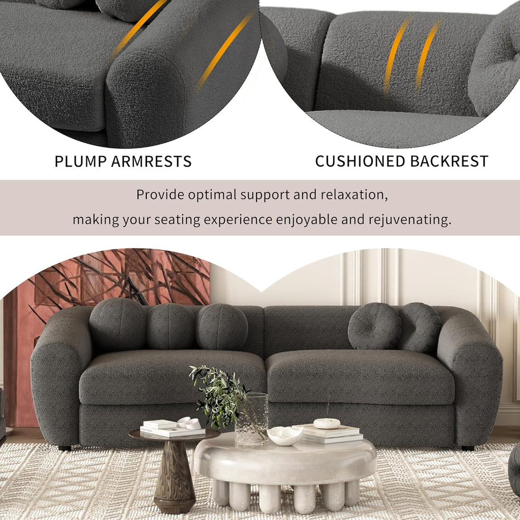 Grey Teddy Fabric 3 Seater Sofa with 5 Throw Pillows M4435