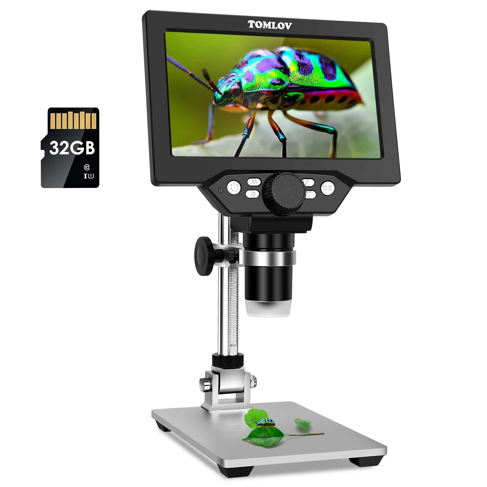 7x22 LCD Digital Microscope 50-1200X Magnification with 32GB SD Card, 1080p Video Microscope with Metal Stand, 12mp O977996