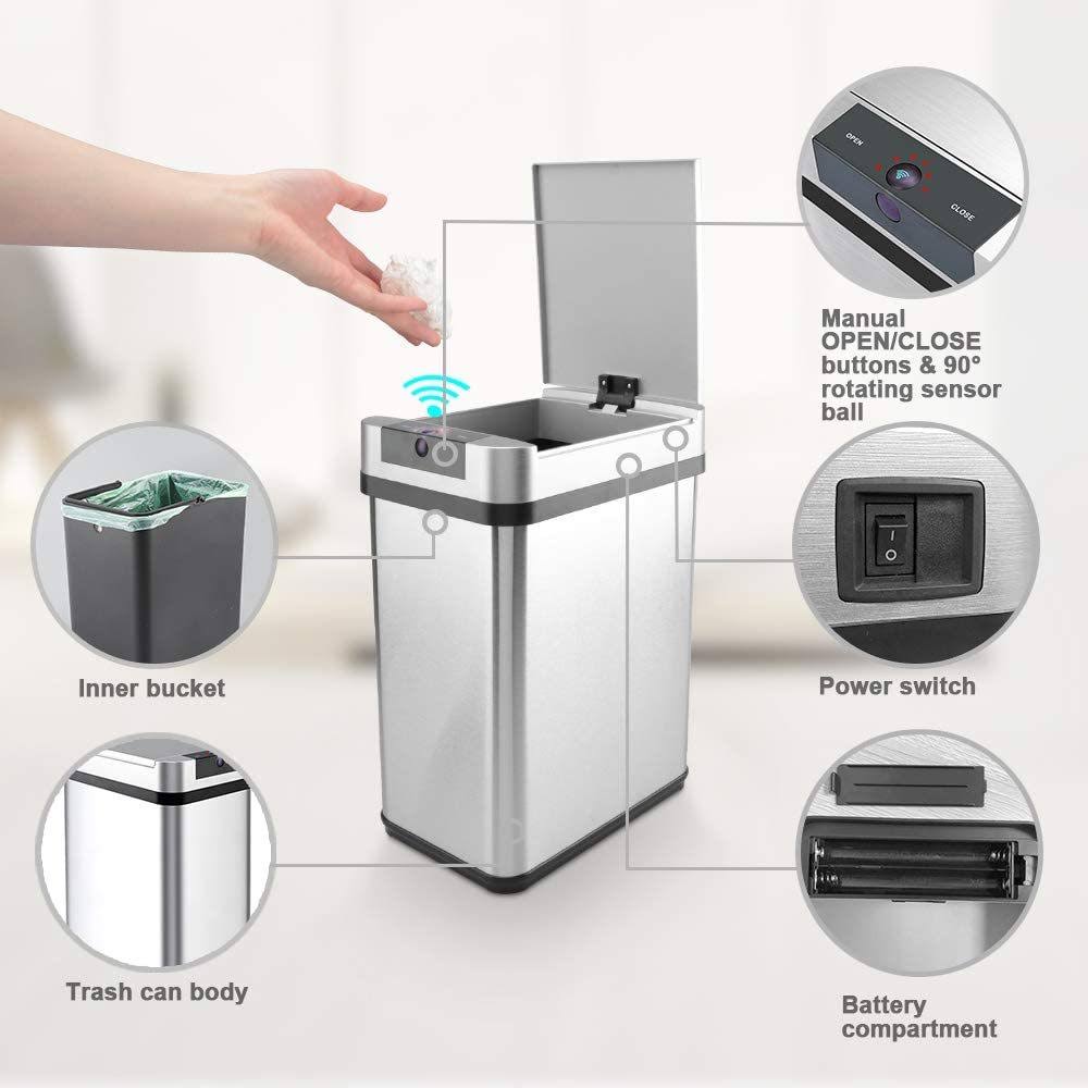 2.4 Gallon Stainless Steel Automatic Sensor Kitchen Trash Can C514137