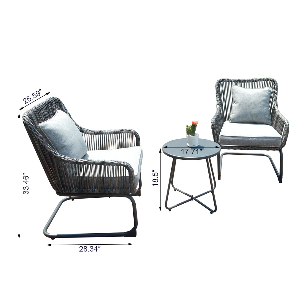 3 Pcs Outdoor Hand-Woven Wicker Spring Sofa Chair Patio Conversation Set B669607