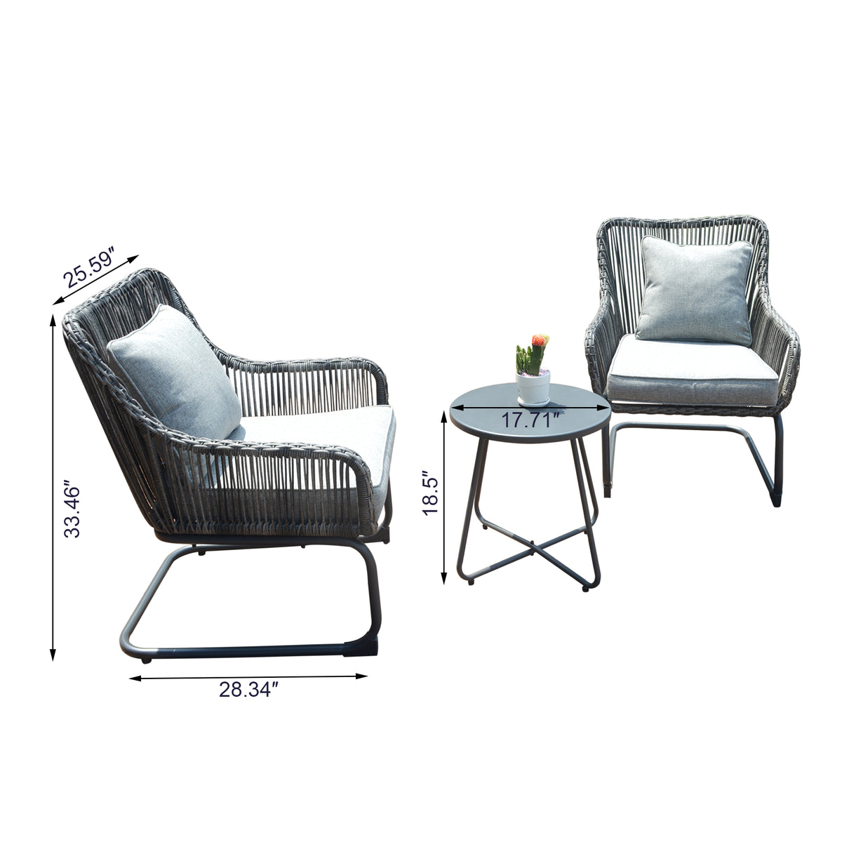 3 Pcs Outdoor Hand-Woven Wicker Spring Sofa Chair Patio Conversation Set B669607