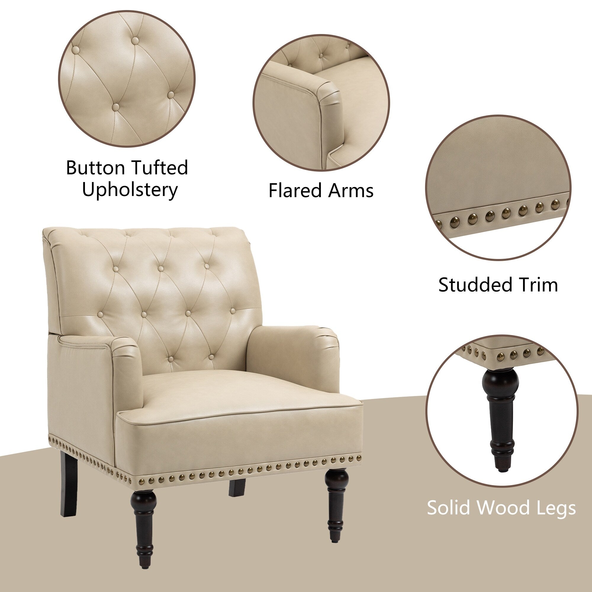 Beige PU Leather Accent Armchair H380