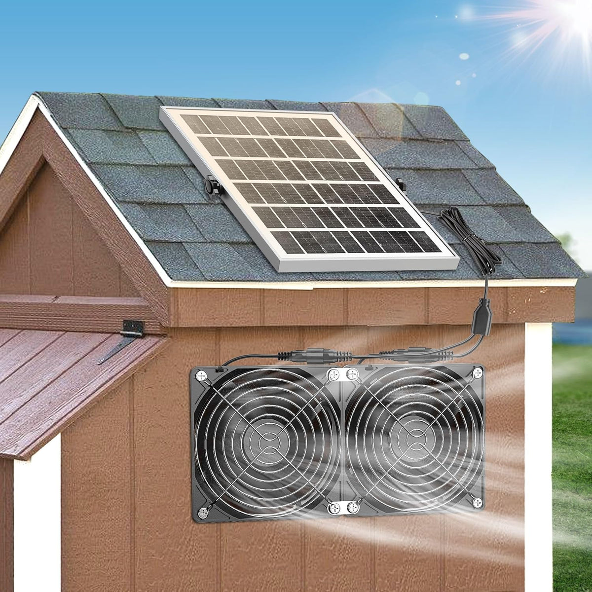 20W Solar Powered Exhaust Fan with Battery, Waterproof L445391