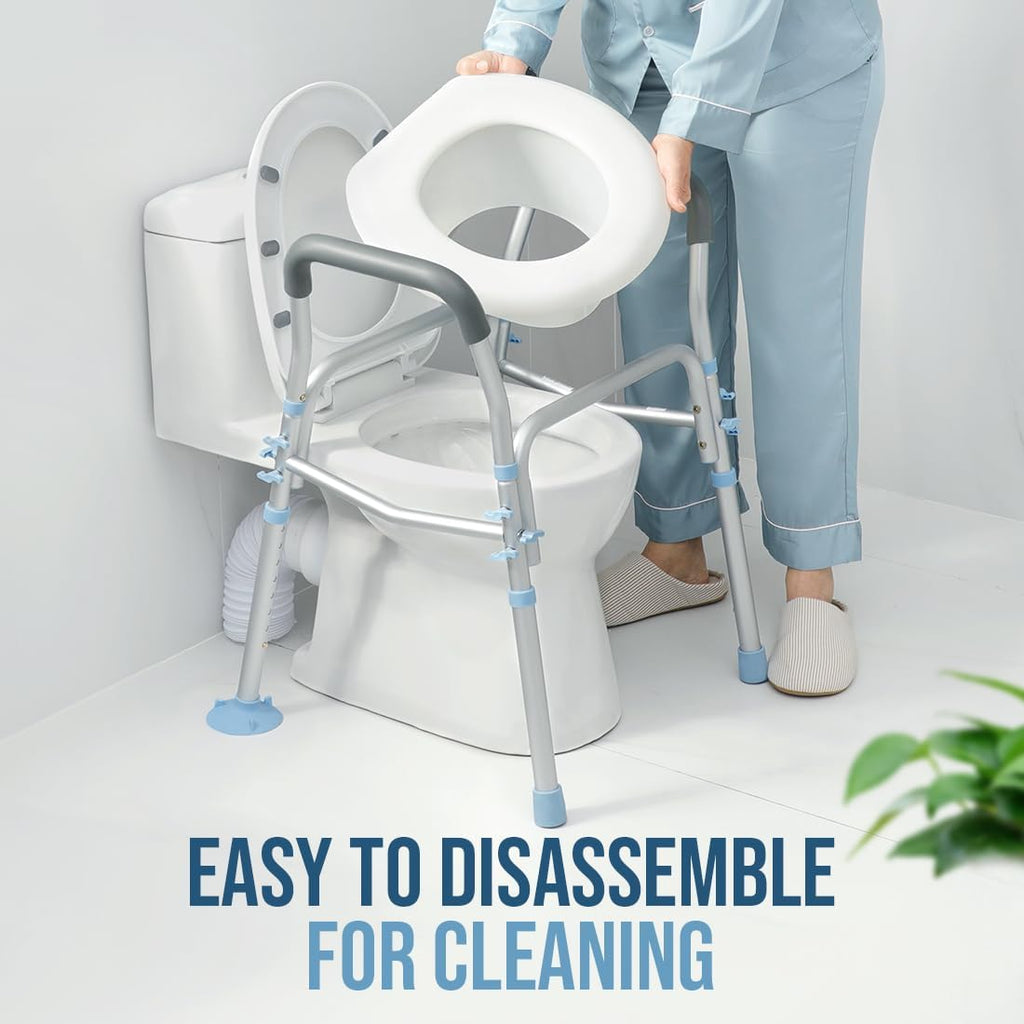 Stand Alone Raised Toilet Seat with Safety Frame, Height Adjustable Legs H384