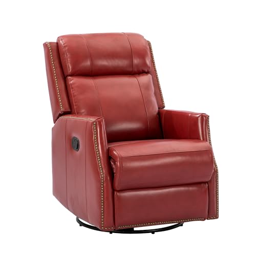 Red Genuine Leather Swivel Recliner Chair with Nailhead Trims Q145622