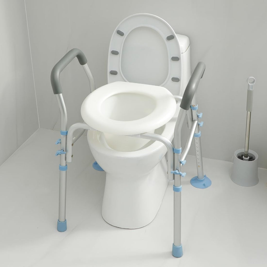 Stand Alone Raised Toilet Seat with Safety Frame, Height Adjustable Legs H384