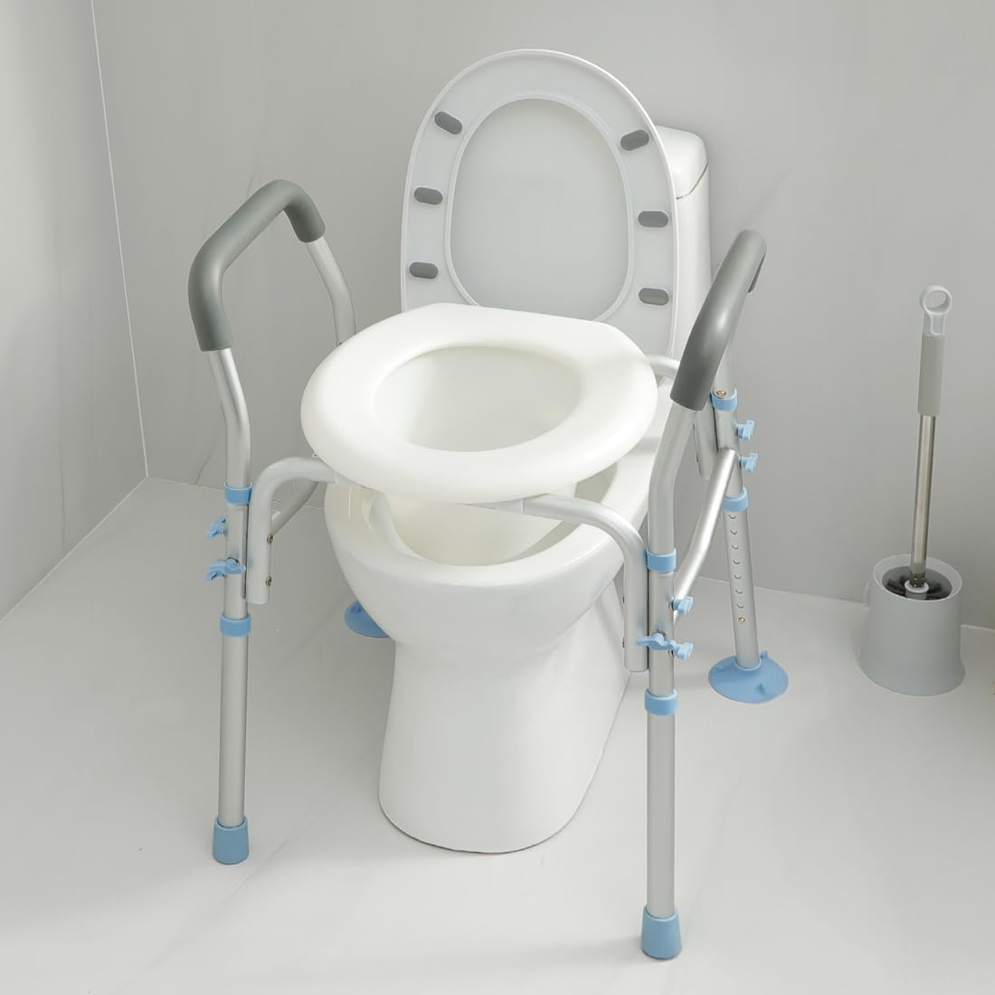 Stand Alone Raised Toilet Seat with Safety Frame, Height Adjustable Legs H384