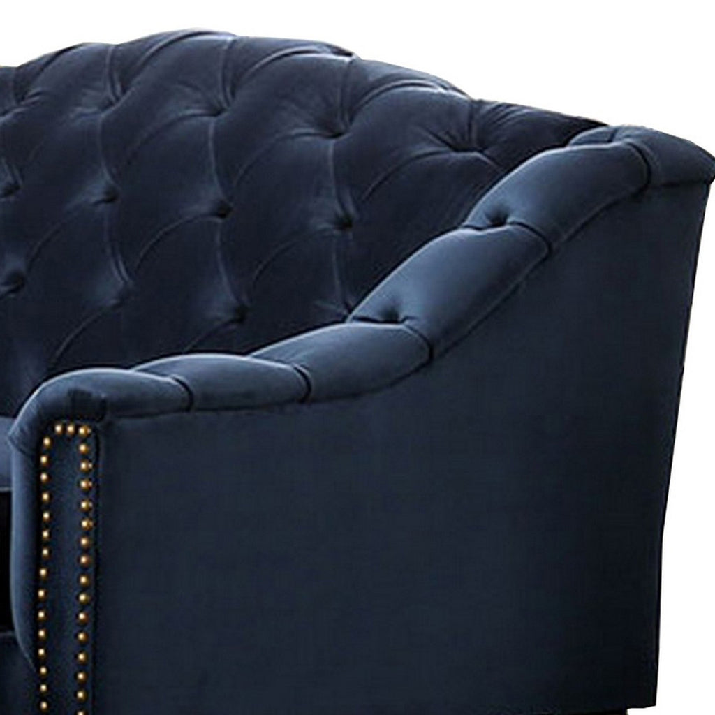 Blue & Gold Tufted Camelback Loveseat Z793087