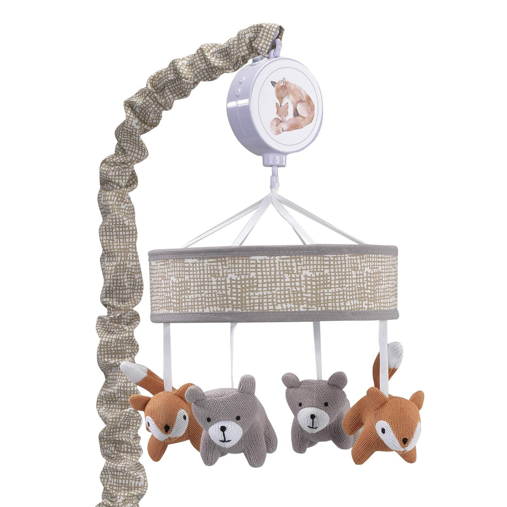 Painted Forest Gray/Beige Fox and Bear Baby Crib Musical Mobile L470180