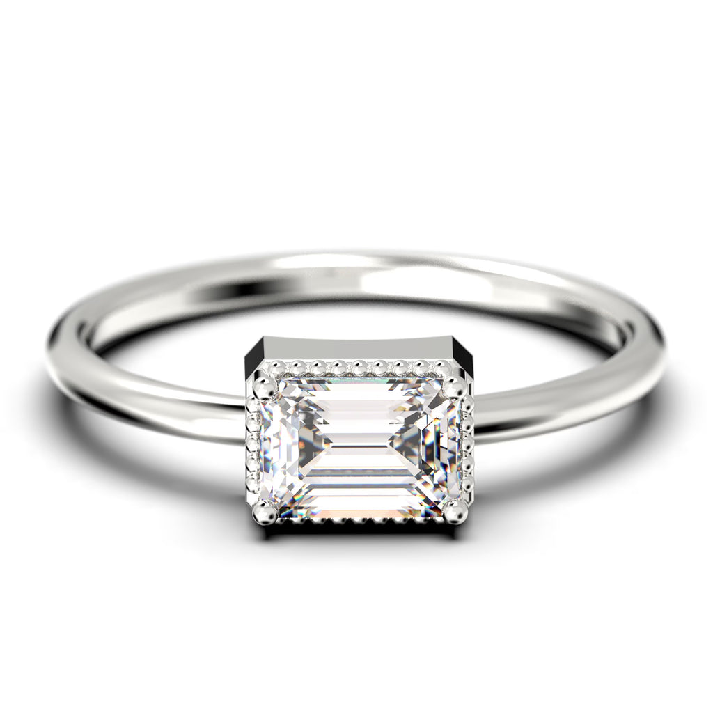 Emerald Cut Diamond Moissanite Engagement Ring In 10K Solid White Gold C2958