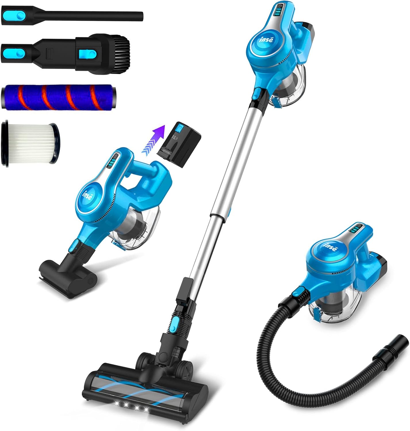 Cordless Stick Vacuum Cleaner, 23Kpa 265W, 45min Runtime, 10-in-1 Lightweight, Blue E4783