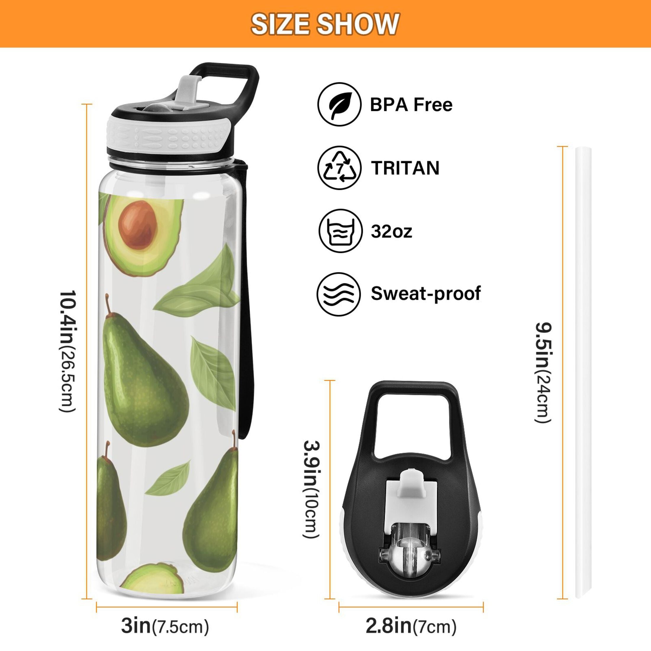 32oz Tritan Clear Water Bottle with Straw U863