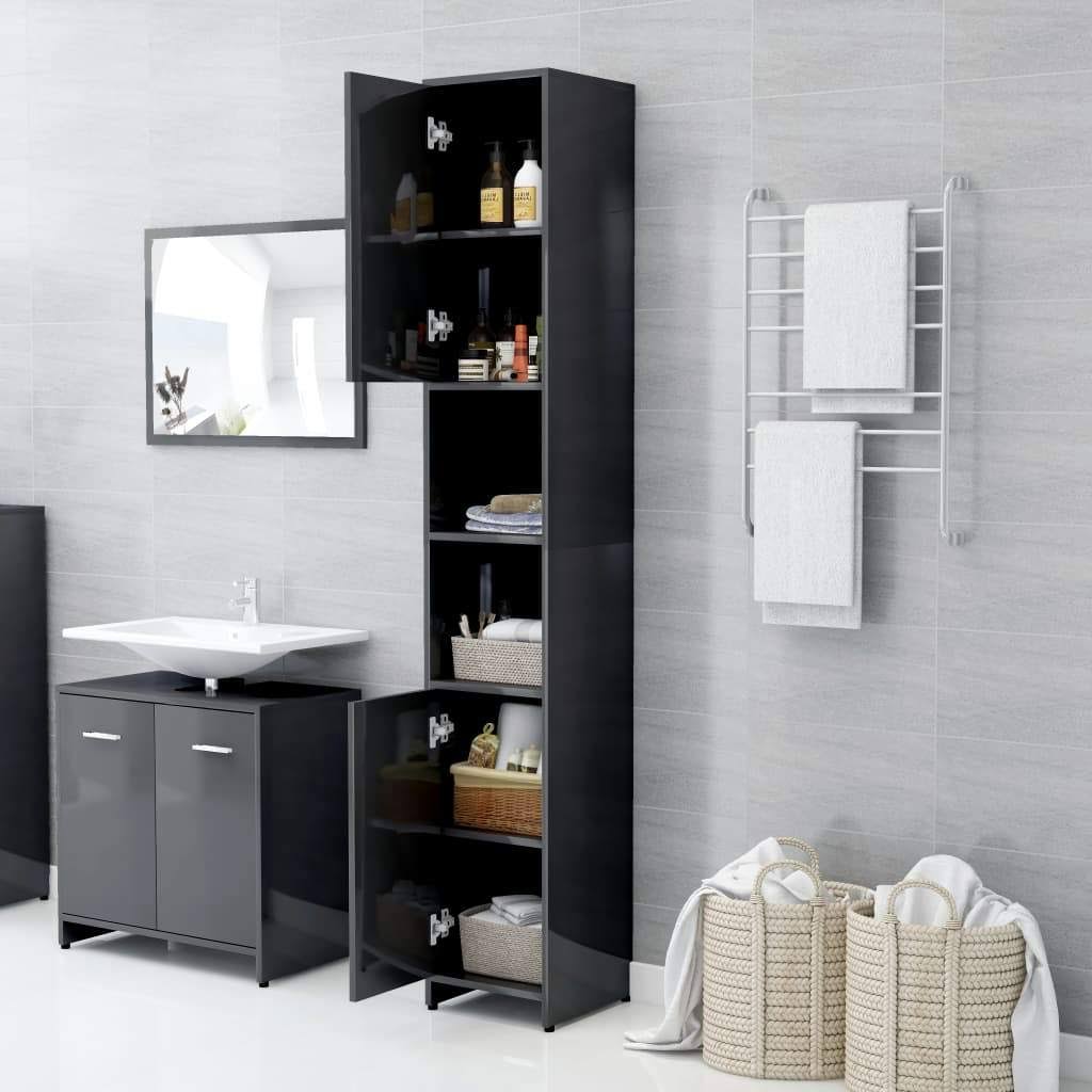Bathroom Cabinet High Gloss Gray Chipboard Q373