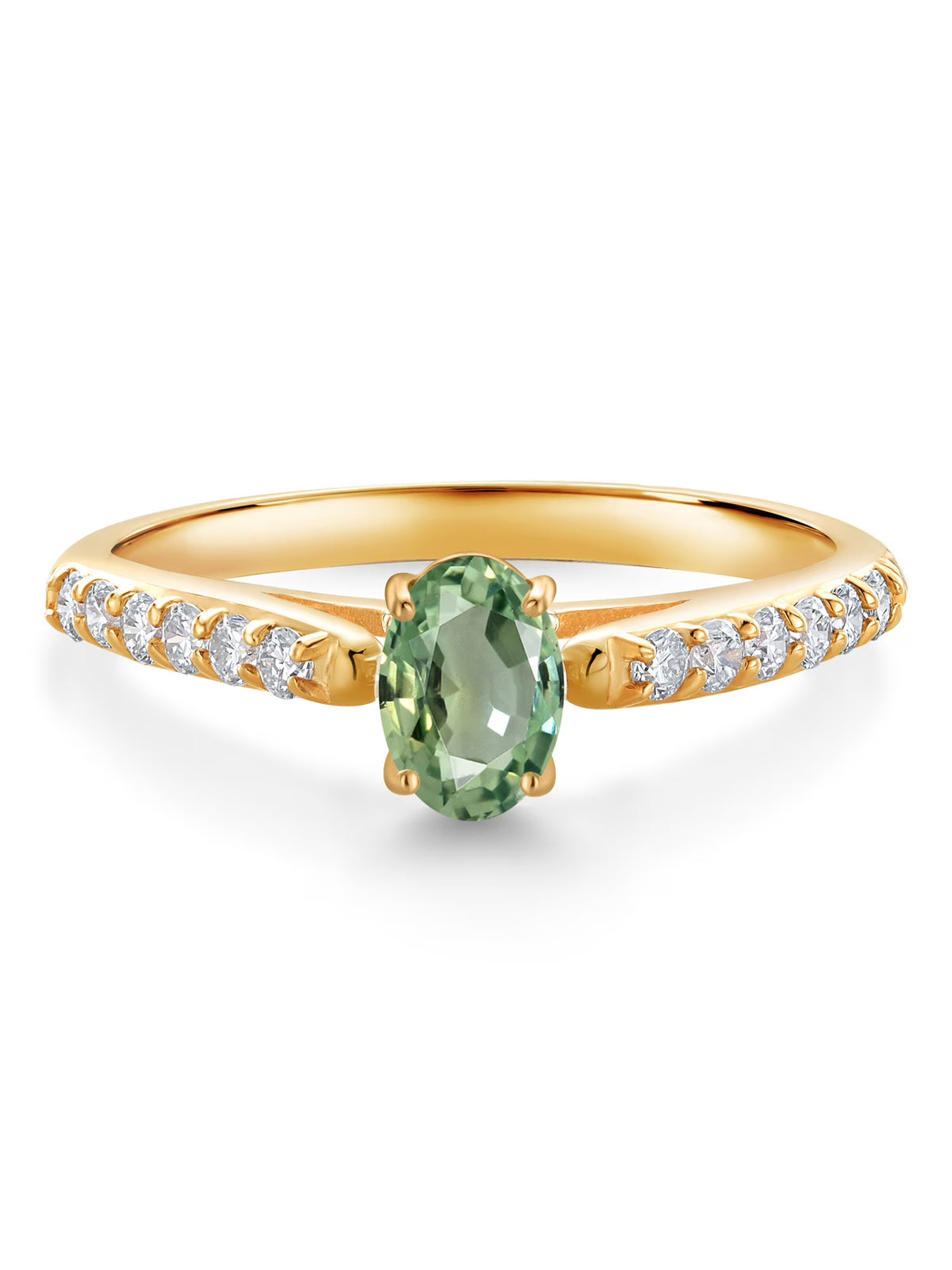 10K Yellow Gold Green Sapphire Engagement Ring (0.73 Cttw, Oval 6X4MM) J6934