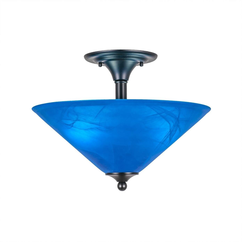 Two Light Semi-Flush Mount Matte Black with Gray Linen Glass I9378