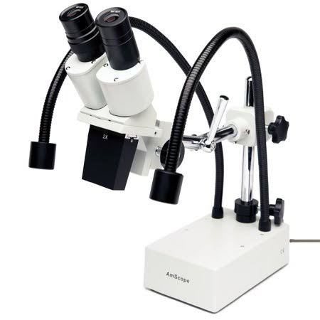 Compact Fixed-Lens Stereo Boom-Arm Microscope with Dual Gooseneck LED Lights K946