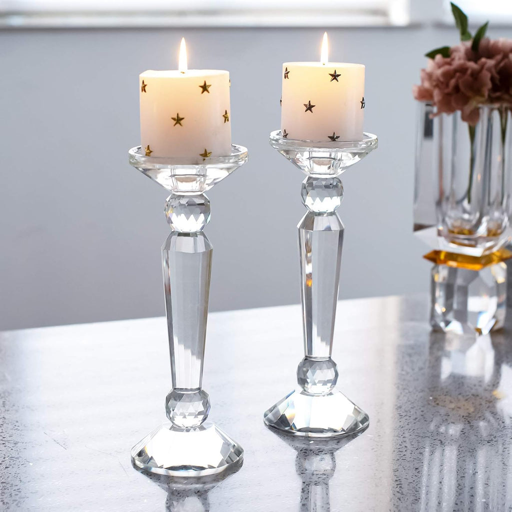 2-Pack Clear Crystal Candle Stick Holders (10.6inches Tall) L713040